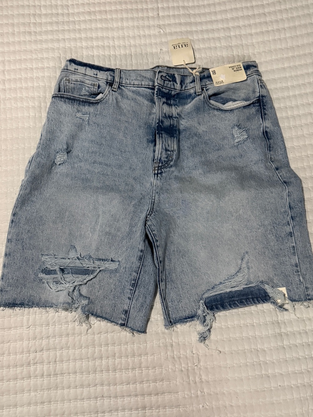 a.n.a Light Blue Distressed High-Rise Denim Shorts
